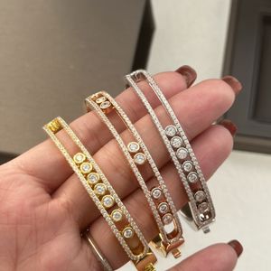 Luxury Diamond Bracelets Bangle Classic Brand Designer S925 Sterling Silver Three Hollow Movable Crystal Cuff Bangle For Women Jewelry Party Gift Fashion Jewelry