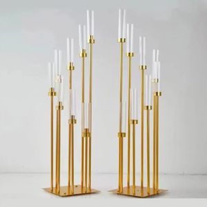 SZ 8 Heads Metal Candelabra Candle Holders Road Lead Table Centerpiece Gold Candelabrum Stand Pillar Candlestick wedding