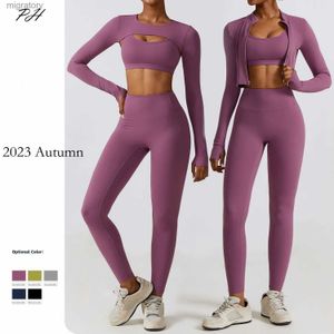 Women's Tracksuits Womens yoga set sports training sportswear fitness long sleeved jacket top leggings running sportswear autumn 2023 2 pieces 3 pieces yq240422