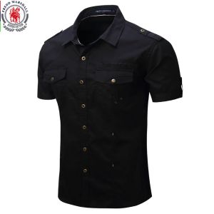 Skjortor 2021 Ny ankomst Mens Cargo Shirt Men Casual Shirt Solid SHORT STEVE SHIRTS Multi Pocket Work Shirt Plus Size 100% Bomull