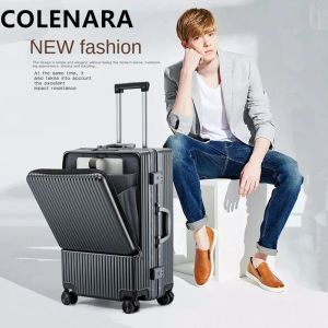 Luggage COLENARA 20"224"24"26Inch Luggage ABS + PC Front Aluminum Frame Boarding Box Laptop Trolley Case USB Charging Cabin Suitcase