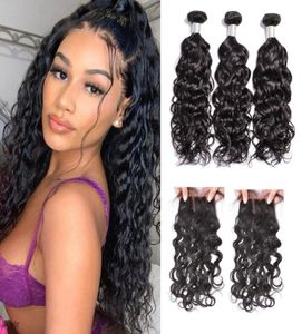 9a Virgin Brazilian Wet and Wavy Weave Bundles With Lace Closure Water Wave Human Hair Weaves6655830