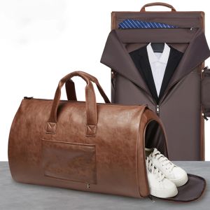 Bolsa de bolsa de couro PU Bola de ombro de ombro de ombro à prova d'água Bolsa de semana de semana com compartimento de sapatos para viagem de caminhada de férias