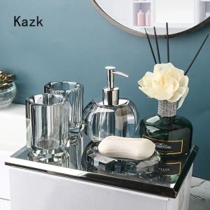 Heads high end Crystal Glass Badrumstillbehör Set Nordic Light Luxury Wash Supplies Tandborste Holder Cup Soap Box Shampoo Bottle