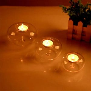 Candles New Round Light Hollow Bauble Ball Clear Glass Tea Candle Holders Candlestick Dining Home Garden Decor Wedding Tealight Supplies