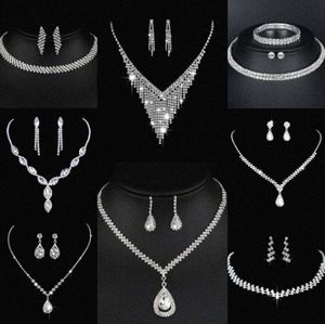 Värdefulla lab diamantsmycken Set Sterling Silver Wedding Halsbandörhängen för kvinnor Bridal Engagement Smyckesgåva I3RM#
