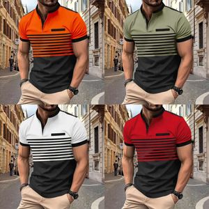 متناقض جديد مخطط مخطط قصير الأكمام غير الرسمي البولو V-neck زر أعلى الرجال هنري قميص