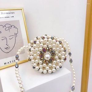 Shoulder Bags Ins Fashion Custom Handmade Beaded Women's Advanced Elegant Crystal Glass Pearl Woven Circular Ladies Crossbody Bag