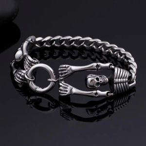 Braccialetti Fongten retrò cranio bracciale maschi scheletro braccialetti in acciaio inossidabile per regalo di Halloween da uomo