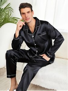 Männer Pyjamas Seiden Satin Nachtwäsche für Mann Hemd Langarm Pijama Männlich Winter Sleeping Home Night Trage große Loungewear 240408