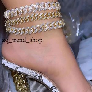 Flatfoosie Hip Hop Hop Out Chunky Cuban Kette Fußkänen für Frauen Strassverknüpfung Knöchelarmband Strand Barfuß Schmuck 40 40