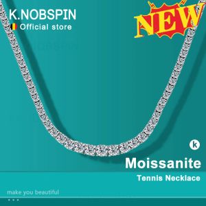Necklaces KNOBSPIN Moissanite Tennis Necklace for Woman Wedding Jewely with Certificate 925 Sterling Sliver Plated 18k White Gold Necklace