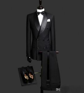 Masculino Tuxedos de casamento de noivo preto Smoking Shawl Lapela Slim Fit Fit Formal Wear Men Terne para casamentos Jaqueta e calça5111122