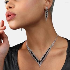 Necklace Earrings Set Simple Black Crystal Sets Accessories For Women Luxury Designer Round Bridal Jewelry Wedding Gift