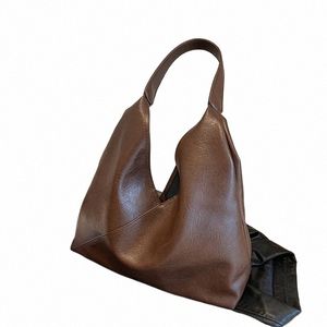 leftside Fi Design Leather Shoulder Bag for Women 2023 Tend Female Simple Big Underarm Hobo Bag Handbags and Purses 23lz#