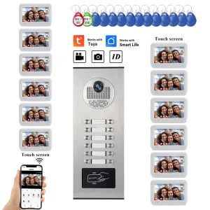 Cameras Tuya 2/3/4/5/6/8/10/12 1080p Apartments Home Video Intercom with RIFD Access Contro Camera Video Door Phone 7 Inch Wifi Monitor