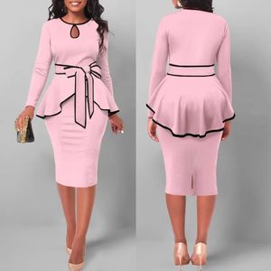 Elegante set da 2 pezzi Set Women Solid da 2 pezzi Bow On Hollow Out top irregolari Gonna BodyCon Abito da ufficio set di business 240415 240415