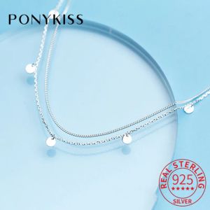 Halsband Ponykiss Trendy 100% 925 Sterling Silver Double Layer Round Pendant Halsband Enkelt modetillbehör Chic gåva för Women Party