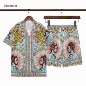 Camiseta casual de verão masculino Casual de manga curta Casablanc 2023 New Heart Print Cardigan Two Set