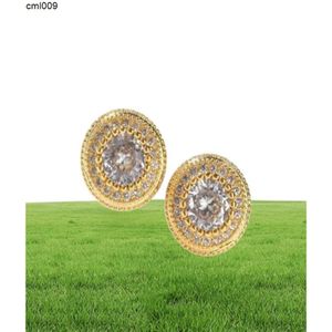 Iced ut studörhängen för män lyxdesigner Mens Bling Diamond Round Ear Studs Gold Silver Copper Zircon Högkvalitativa smycken