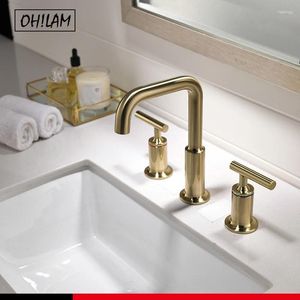 Bathroom Sink Faucets 2 Handle 3 Hole 8 Inch Widespread High Arc Faucet Rotable Spout Lavatory Basin Bath Tub W/O -up Drain