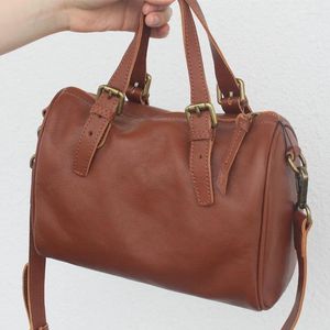 Umhängetaschen Vintage Boston Bag Frauen Handtaschen echte Ledertasche täglich Pendelpendel Frauen Crossbody Hochwertige Luxus 2024