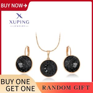 Ожерелья xuping jewelry charm Продвижение хрустальное золото круглый камень блестящий ювелирные украшения с ожерельем и серьгами для женской девочки подарок