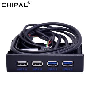 Napędza Chipal 4 porty USB 2.0 USB 3.0 Paneczny panel USB3.0 Hub Splitter Wewnętrzny adapter wspornikowy dla komputera stacjonarnego 3,5 -calowy Zatokę dyskietką