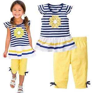 Bebek kızlar yaz kıyafetleri gündelik giyim elbisesi kısa kollu çizgili tişört +pantolon