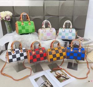 Children checkerd Boston handbags girls circular pillow single shoulder bag kids patchwork color Leather messenger bags designer bag S1342