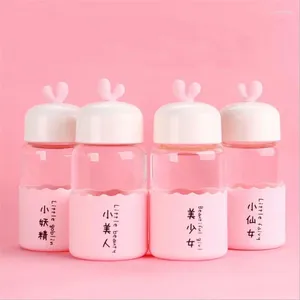 Water Bottles Portable 250ml Pink Fairy Letter Glass Heat-resistant Ourdoor Silicone Bottle Cute Drinkware Gifts Cup