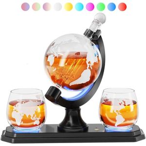 Whiskey Globe Decanter Set with 7 Color RGB Light 304 Oz 2 Glasses Unique Birthday Gifts for Men Dad Father 240420