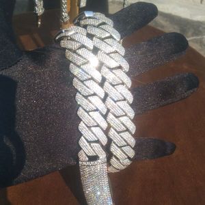 20mm Full White Diamond 925 Sterling Silver Teen Girls Iced Out Vvs Moissanite Cuban Necklace Chain Hip Hop Bracelet for Men