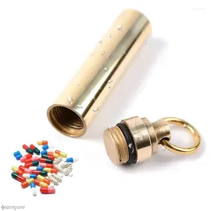 Storage Bottles Portable Holder Mini Brass Survival Waterproof Pills Case Keychain Carry Container For Travel