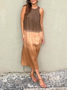 Vestido de férias de praia de moda de verão Casual o pescoço colorido de retalhos de vestido longo mulheres vestido de festa sem mangas elegante boho 2404221