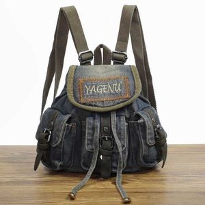 Japanische koreanische Mini -Rucksack -Frauenbeutel Nostalgic Denim Rucksack Mode kleine Schule Casual Sen Frau 240415