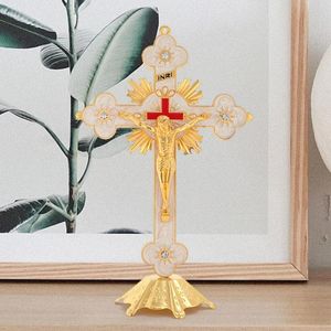 Dekorative Figuren Jesus Crucifix Statue Christian Desktop Orament für Regalmantel