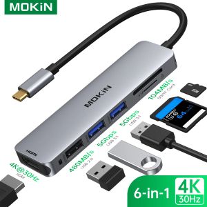 Hubs Mokin USB C HUB MacBook Pro/Air Swith ve Diğer Tip C Cihazları için HDMI Adaptörü, USB C Digital AV Multiport 6 1 Dongle'da