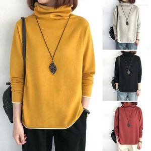 Kadın Sweaters Vintage Binek Buttleneck Uzun Kollu Peluş Kalın Temel Tişörtler Sonbahar Kış Moda Basit Sıradan Sıcak Külot Tops