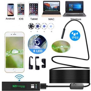 Câmeras 1200p WIFI Endoscope Câmera de endoscópio USB Borescope para iPhone Android iOS Endoscópio Mini câmera impermeável 8mm 2m 5m 10m Hard