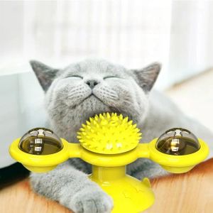 Toys Windmill Cat Toy with Balls Interactive Pet Toys for Cats Puzzle Cat Game Toy with Whirligig Turntable for Kitten Brush Teeth