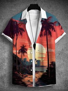 Herrskjortor Mens T-shirt Haian Semesterstil 3D Coconut Tree Graphic Short Sleeved T-shirt Top Loose Haian Shirt YQ240422