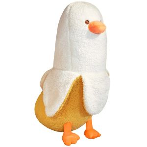 Dolls Banana Duck Plush Toy Cute Plushie Hugging Plush Pillow Duck Stuffed Animal for Girls and Boys White