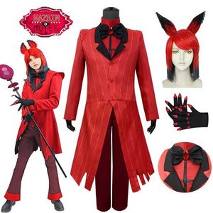 Anime Kostümleri Hazbin Cosplay Hotel Alastor, Wig Kırmızı Ceket Üniforma Takımıyla Gelin Hallown Karnaval Doğum Günü Partisi Elbise Y240422