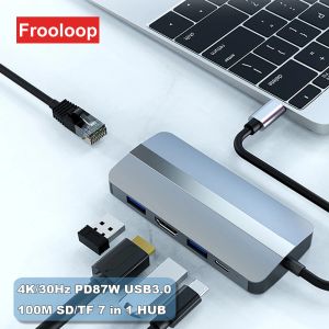 Stations USB C to 4K HDMI Ethernet HUB TypeC Docking Station 87W PD USBC LAN Adapter RJ45 Micro SD TF Card Reader Splitter For Macbook