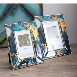 Frames Seascape Texture Glass Pictures Frame Room Aesthetics Bedside Table Po Stainless Steel Nordic Home Decor