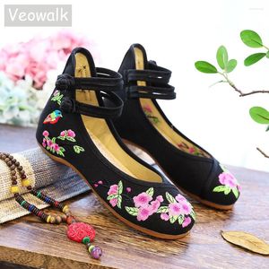 Casual Shoes Veowalk Flower Bird Embroidered Women Cotton Cloth Flat Ladies Vintage Chinese Style Soft Comfortable Ballet Flats