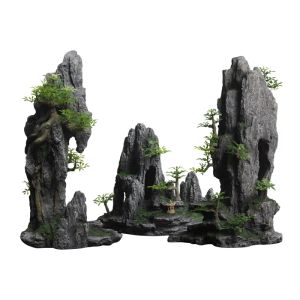 Aquariums NEW Aquarium Mountain Rockery Landscape View Decoration Hill Hanging Bridge View Ornament Resin Fish Tank Decoration Large