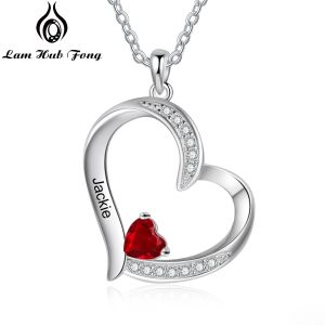 Necklaces Mothers Day Gift Love Heart Pendant Necklaces for Women Grandma Garnet Cubic Zirconia Customize Name Jewelry Mom Gift