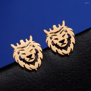 Stud Earrings Teamer Fashion Hollow Crown Lion Personality Animal Stainless Steel For Women Trend Punk Men Jewelry Gift